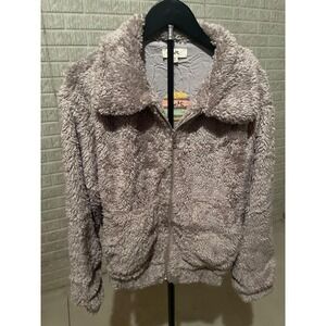 Kye Mi Fuzzy Fleece Zip Up‎ Jacket Soft Plush Cozy Warm Size M